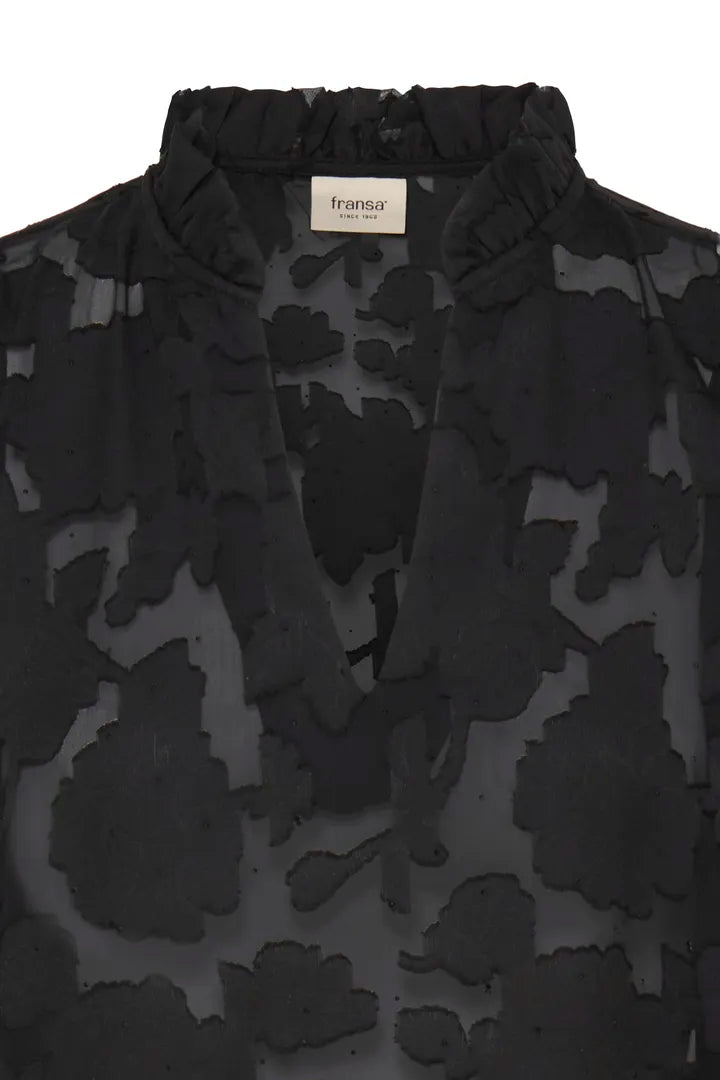 Fransa Burnout Blouse with Rhinestone detail in true Black 20617287