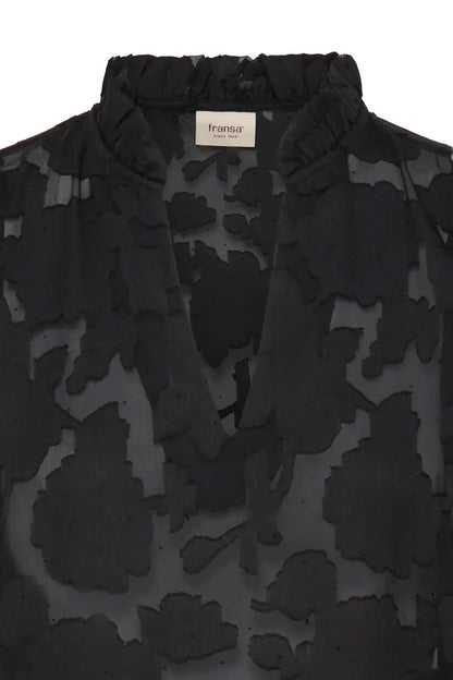 Fransa Burnout Blouse with Rhinestone detail in true Black 20617287