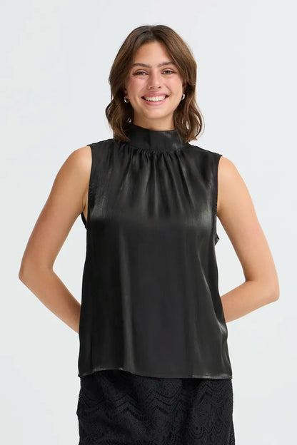 Fransa high neck Sleeveless blouse with iridescent shimmer  20617296