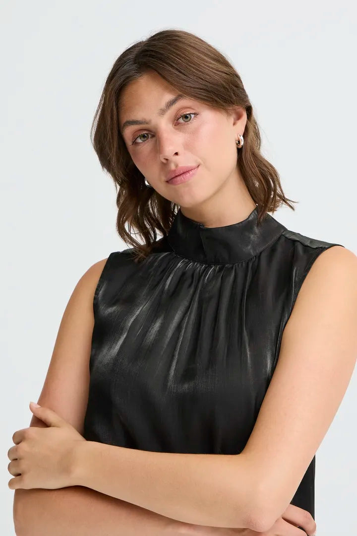 Fransa high neck Sleeveless blouse with iridescent shimmer  20617296