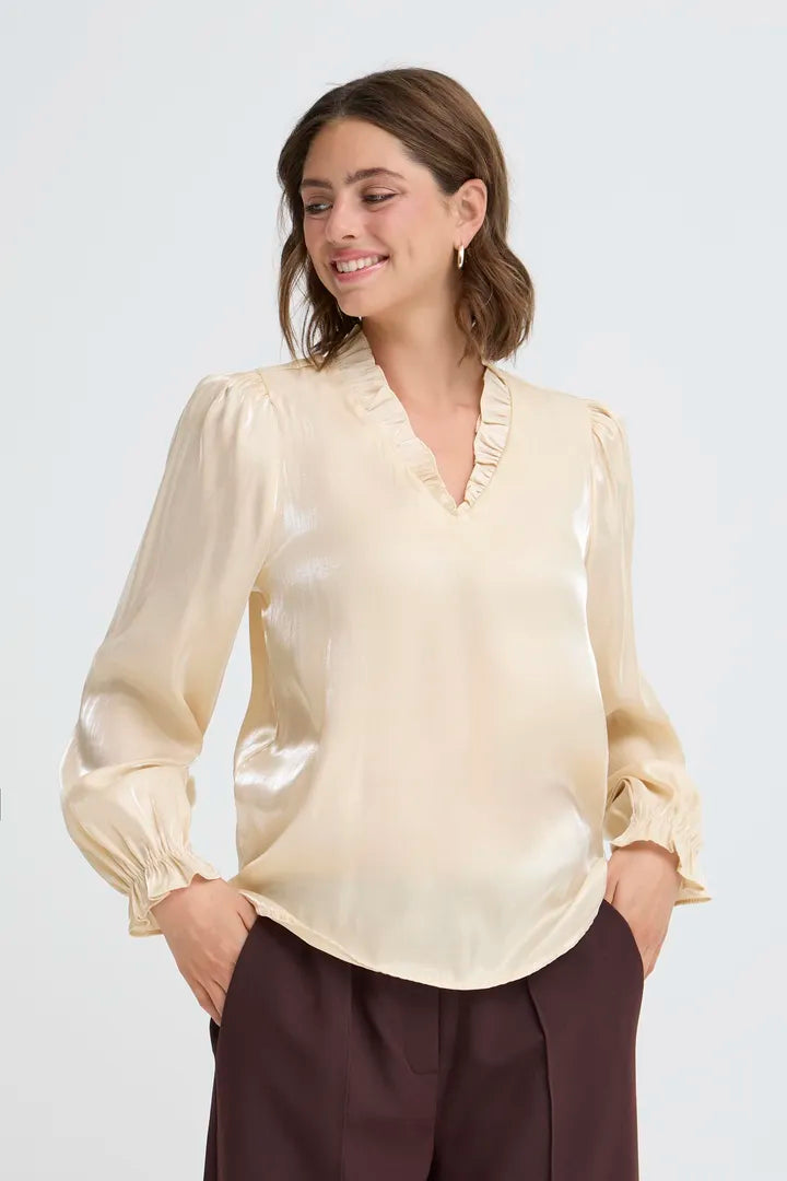 Fransa Yolanda Blouse with iridescent shimmer in ivory for Pale Mauve 20617297