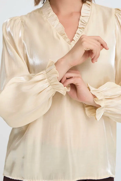 Fransa Yolanda Blouse with iridescent shimmer in ivory for Pale Mauve 20617297