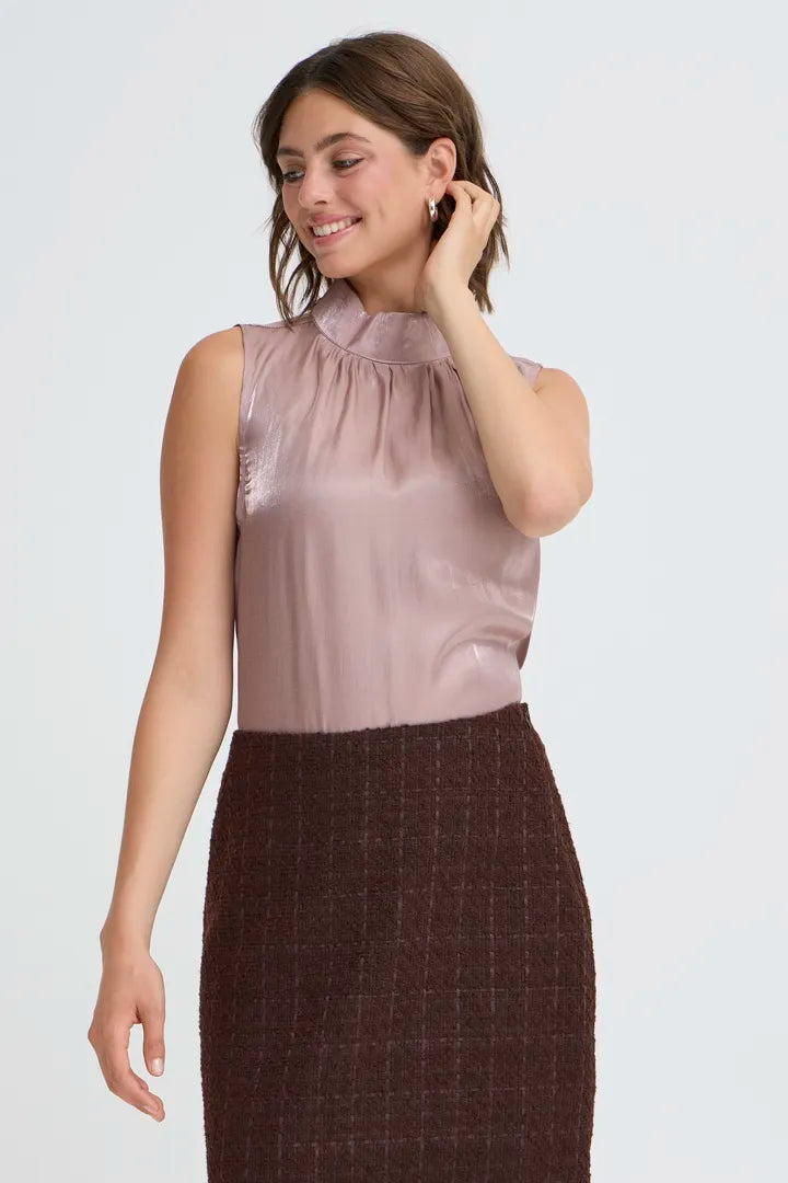 Fransa high neck Sleeveless blouse with iridescent shimmer  20617296
