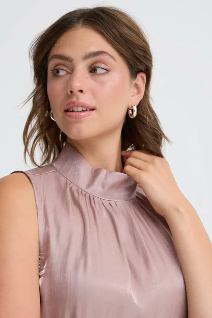 Fransa high neck Sleeveless blouse with iridescent shimmer  20617296
