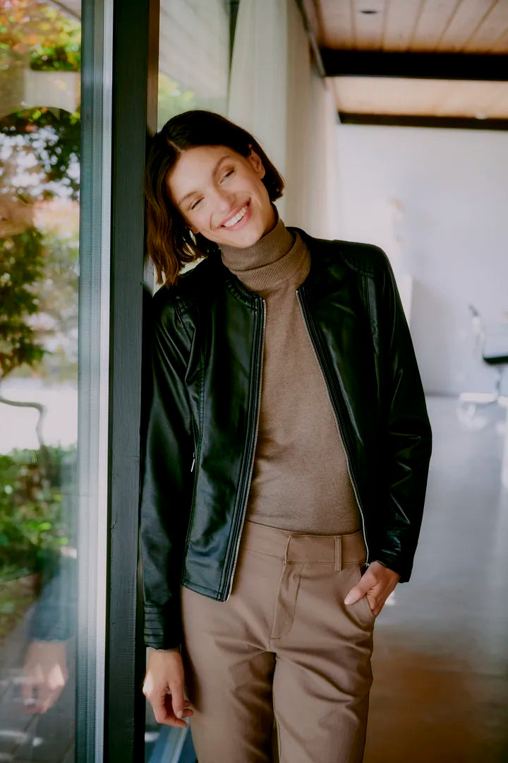 Byoung Black Faux Leather Biker jacket with Silver hardware 20809396