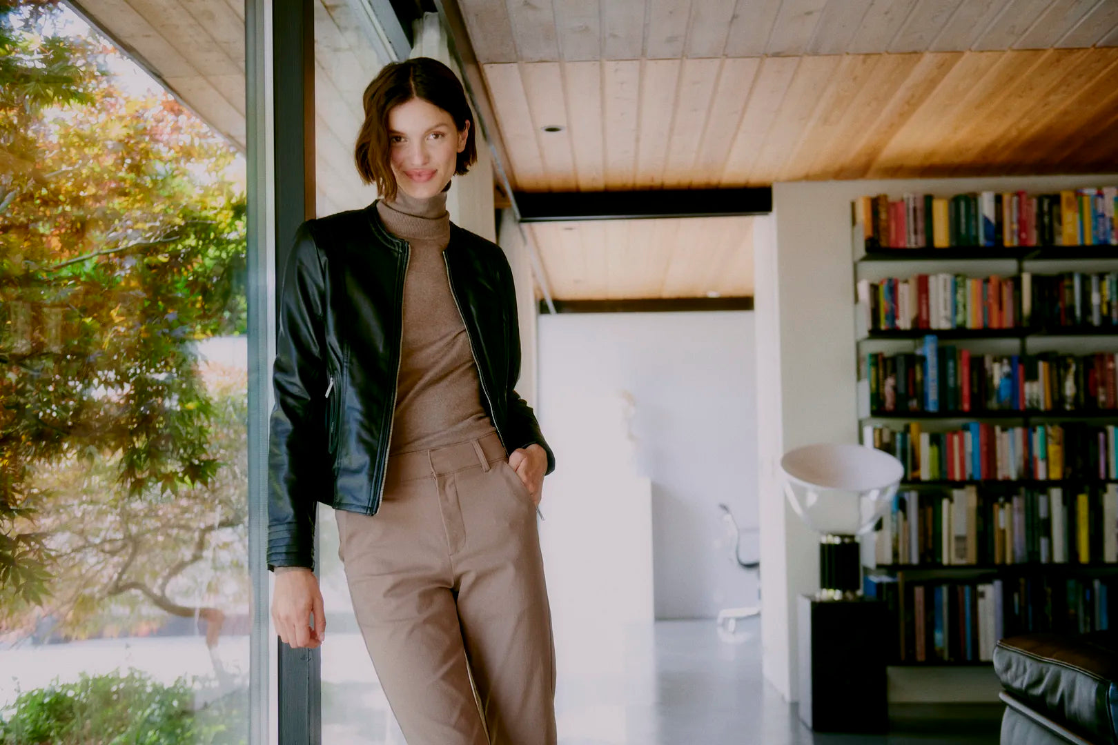 Byoung Black Faux Leather Biker jacket with Silver hardware 20809396