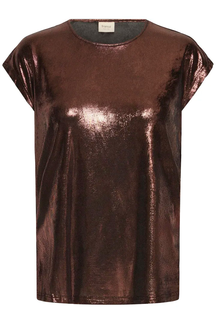 Fransa Metalic short sleeve top in Black or Copper 20615117