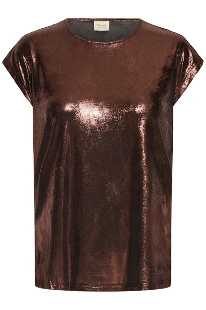 Fransa Metalic short sleeve top in Black or Copper 20615117