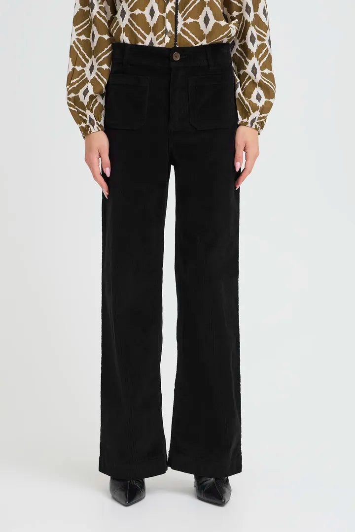 Byoung Straight leg  High Waist cord trousers Black 2818026