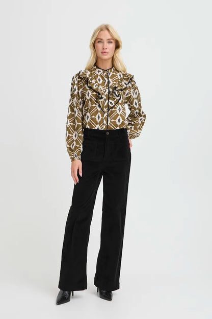 Byoung Straight leg  High Waist cord trousers Black 2818026
