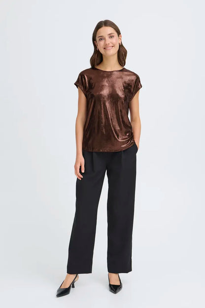 Fransa Metalic short sleeve top in Black or Copper 20615117