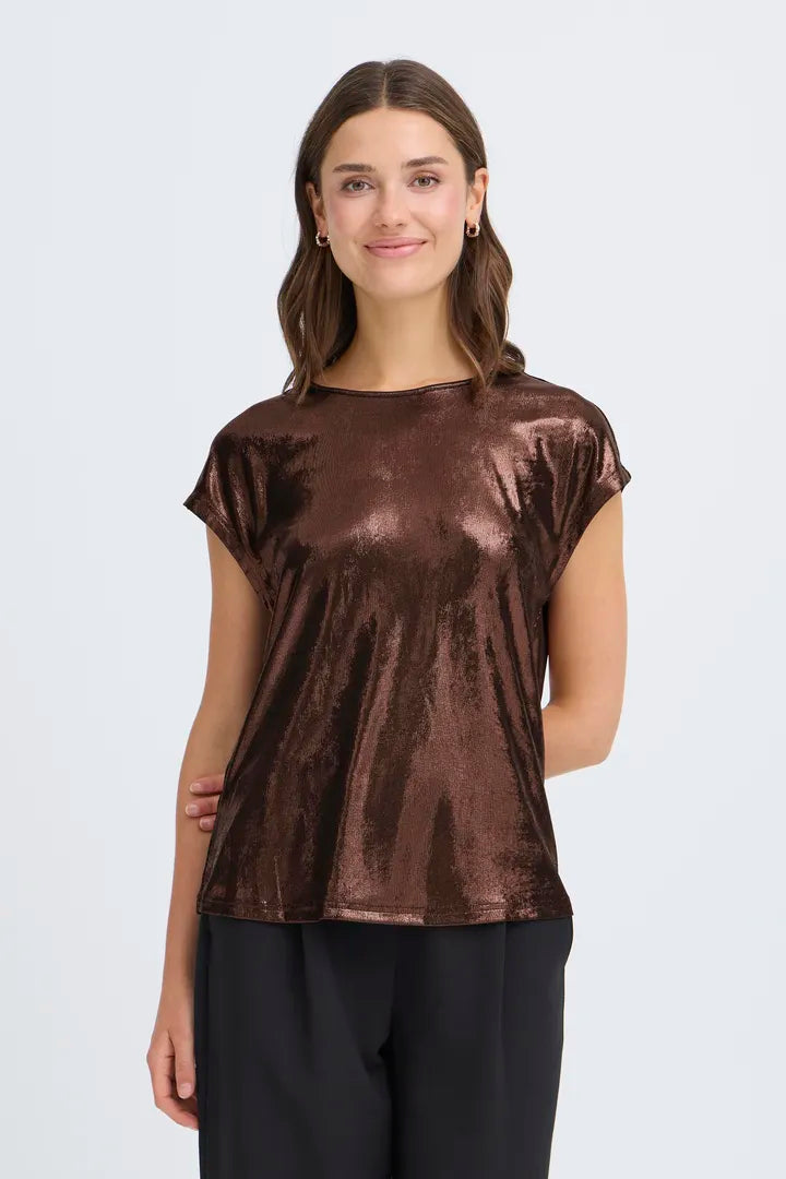 Fransa Metalic short sleeve top in Black or Copper 20615117