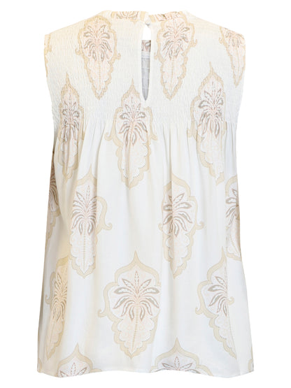 B Copenhagen Baroque Print Shirred Sleeveless Top in Beige 220498