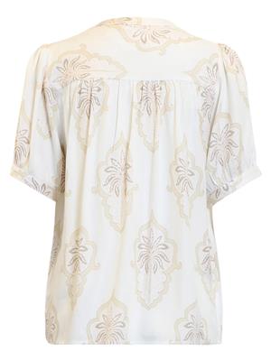 B Copenhagen Baroque Print Short Sleeve Blouse in Beige 220499
