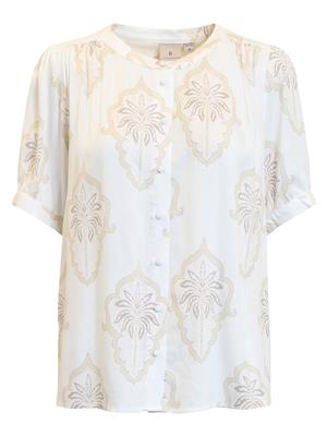B Copenhagen Baroque Print Short Sleeve Blouse in Beige 220499