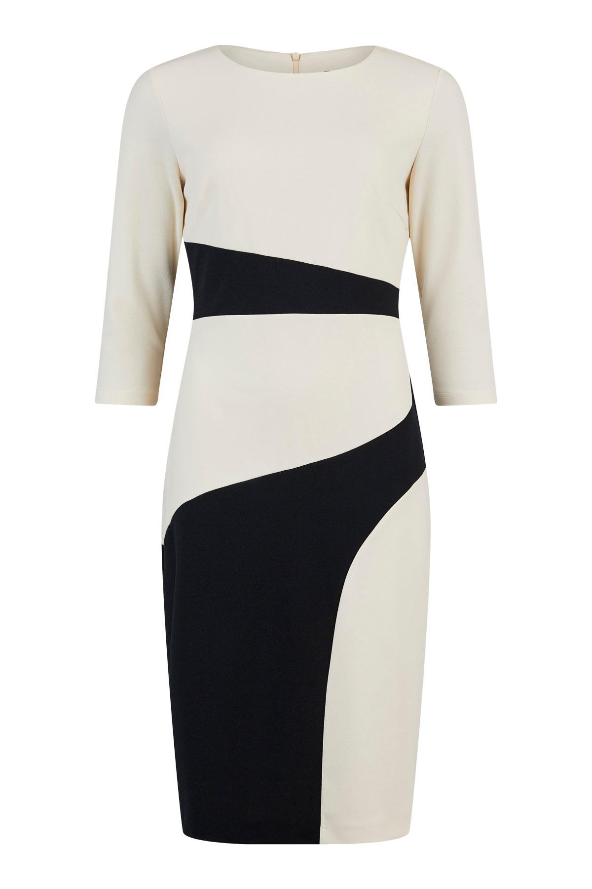 Tia body con dress in winter white and navy 78684