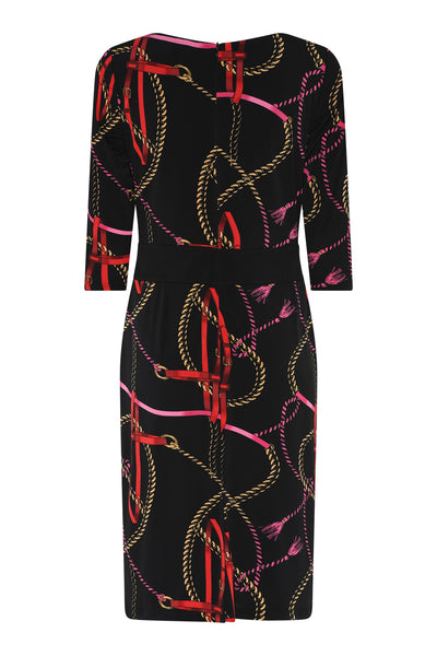 Tia Black Chain print knee length dress with waist detail 78008