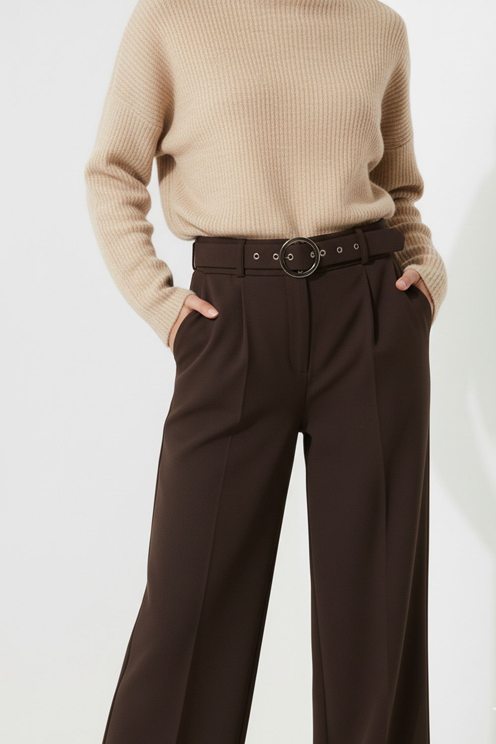 Marc Angelo High Waist Stretch Wide Leg trouser with Belt.  All Colours