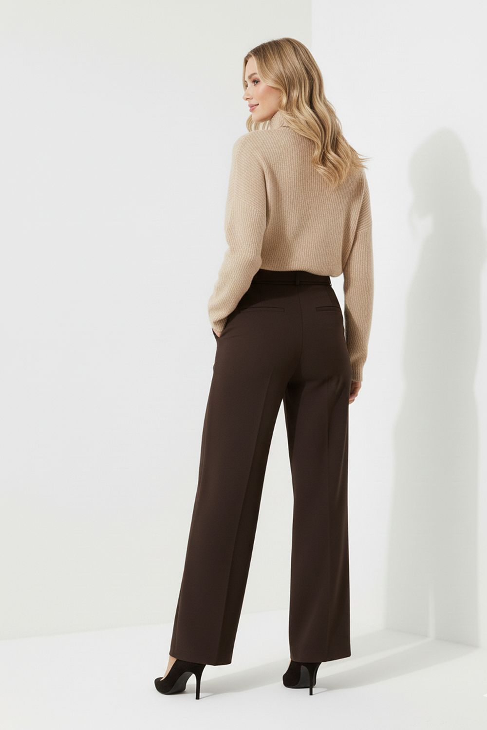 Marc Angelo High Waist Stretch Wide Leg trouser with Belt.  All Colours