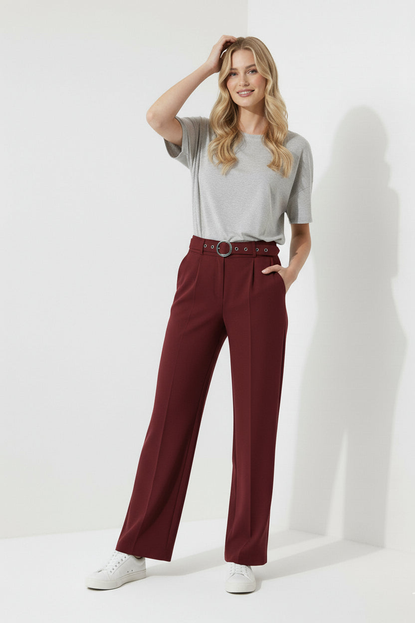 Marc Angelo High Waist Stretch Wide Leg trouser with Belt.  All Colours