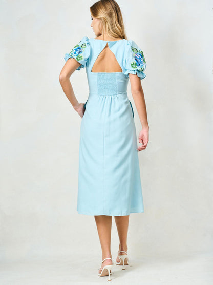 Hope &amp; Ivy Lacey V-Neck Full Skirt Tea Dress With Puff Sleeves