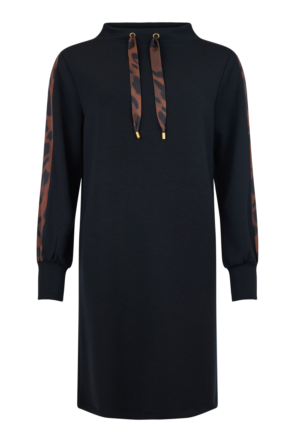 Icona Knee Length Shift Dress with Leopard trim in Scuba fabric 68041