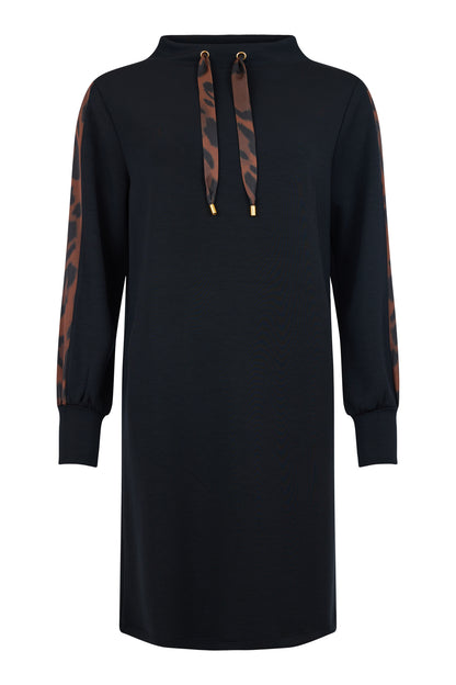 Icona Knee Length Shift Dress with Leopard trim in Scuba fabric 68041