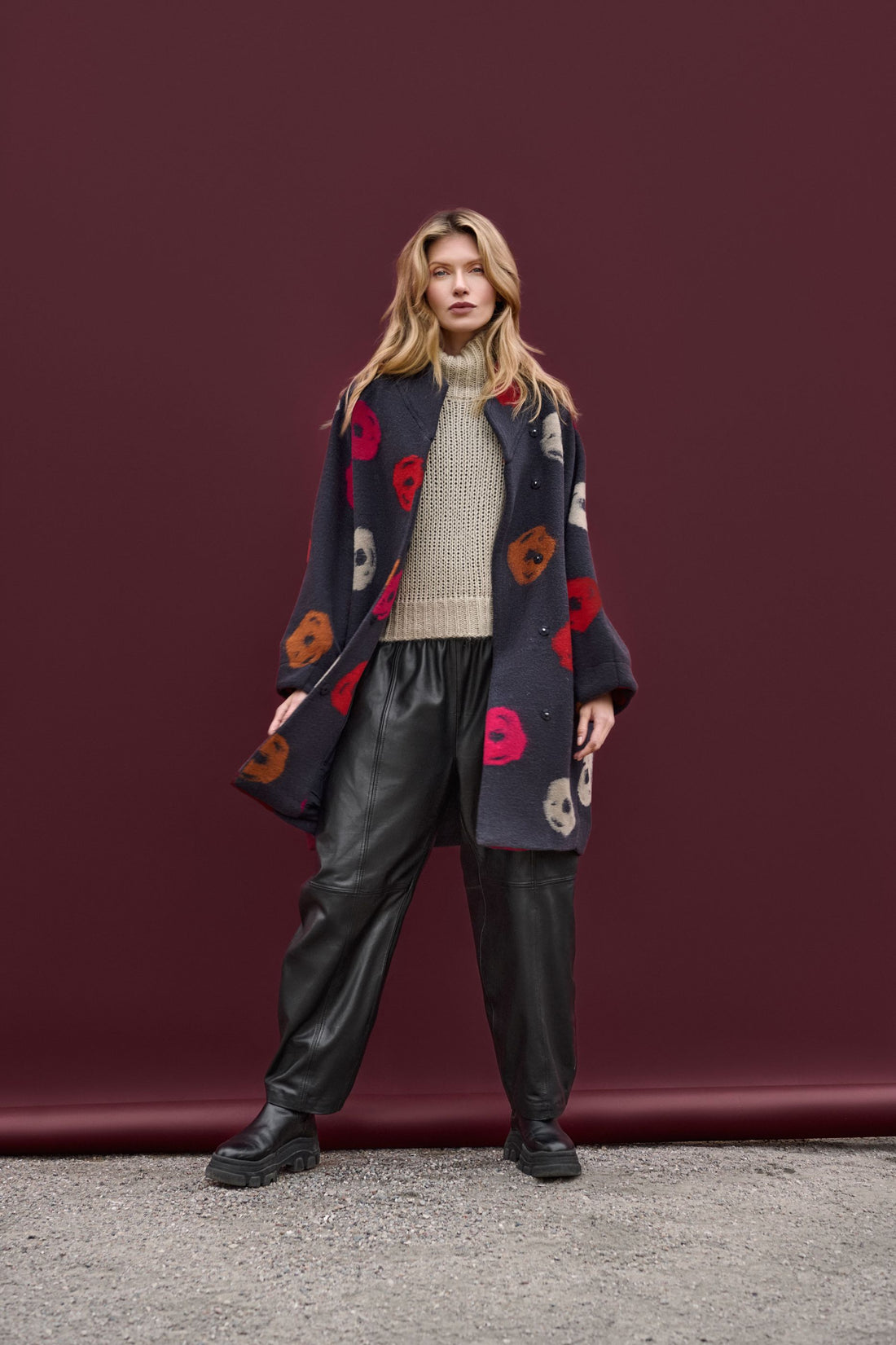 Wool Blend print coat with Hood by NOEN