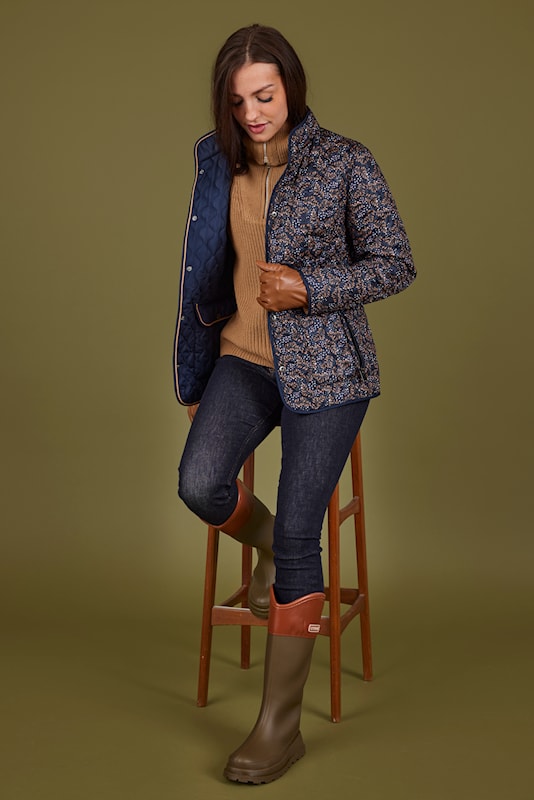 Normann quilted reversible Jacket in Navy with Tan trim  1523 4301