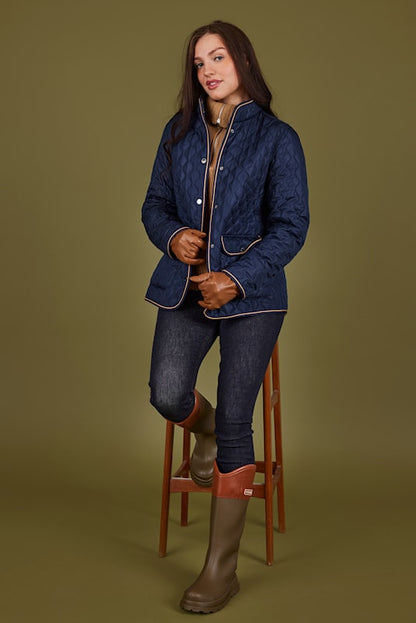Normann quilted reversible Jacket in Navy with Tan trim  1523 4301