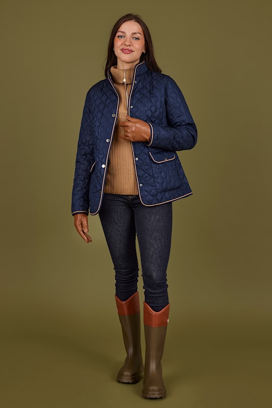 Normann quilted reversible Jacket in Navy with Tan trim  1523 4301