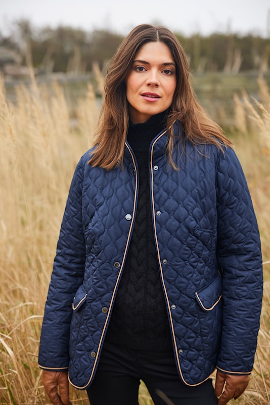 Normann quilted reversible Jacket in Navy with Tan trim  1523 4301
