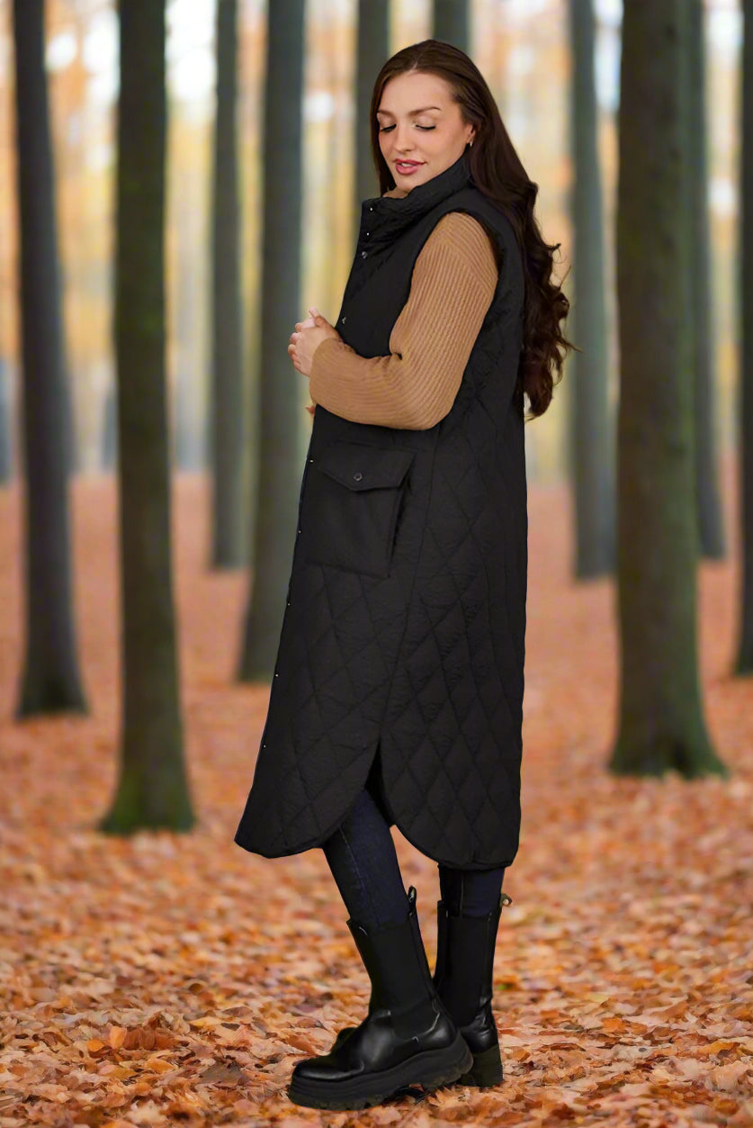 Normann Longline Lightly Quilted Gilet Black 327 4524