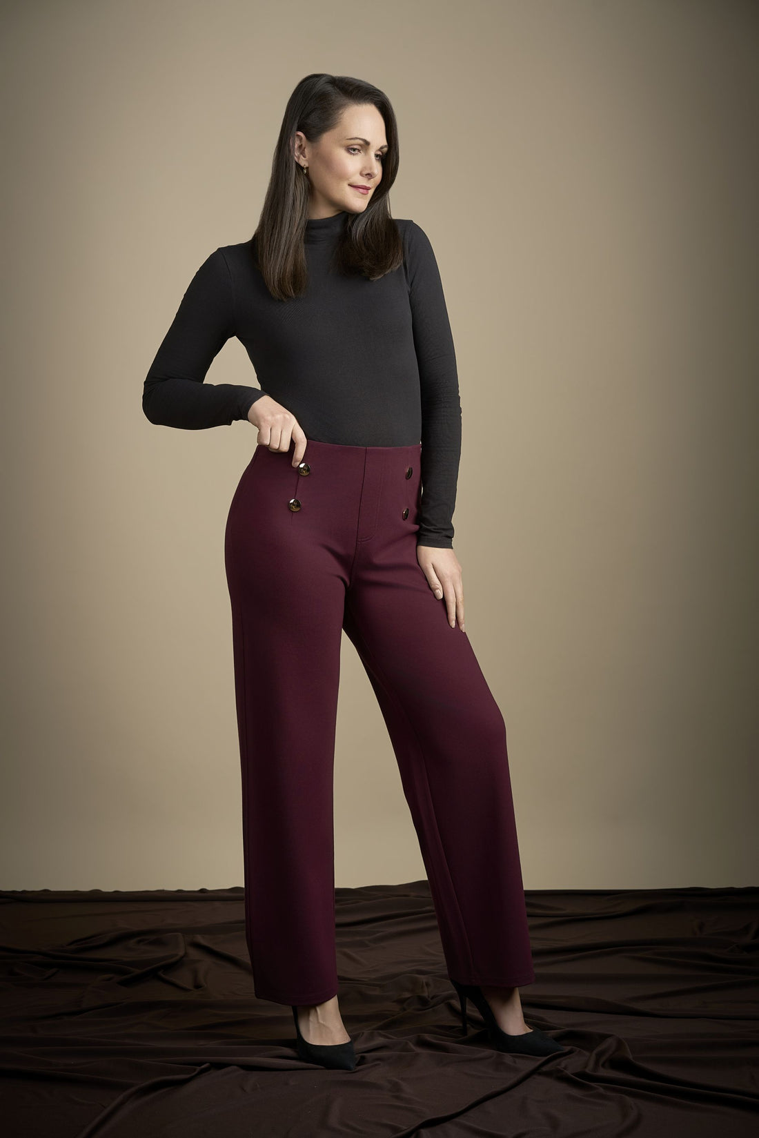 Pinns Wide Leg Ponte Trousers with Button Detail | 610T