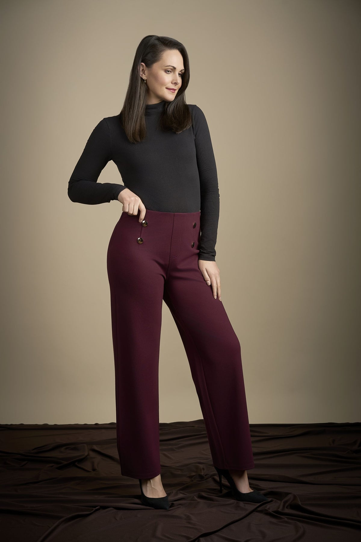 Pinns Wide Leg Ponte Trousers with Button Detail | 610T
