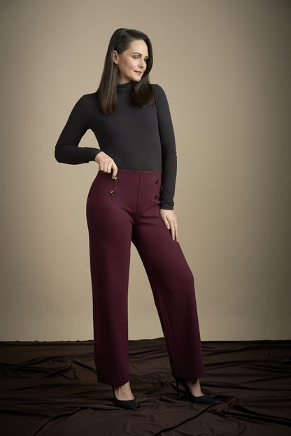 Pinns Wide Leg Ponte Trousers with Button Detail | 610T