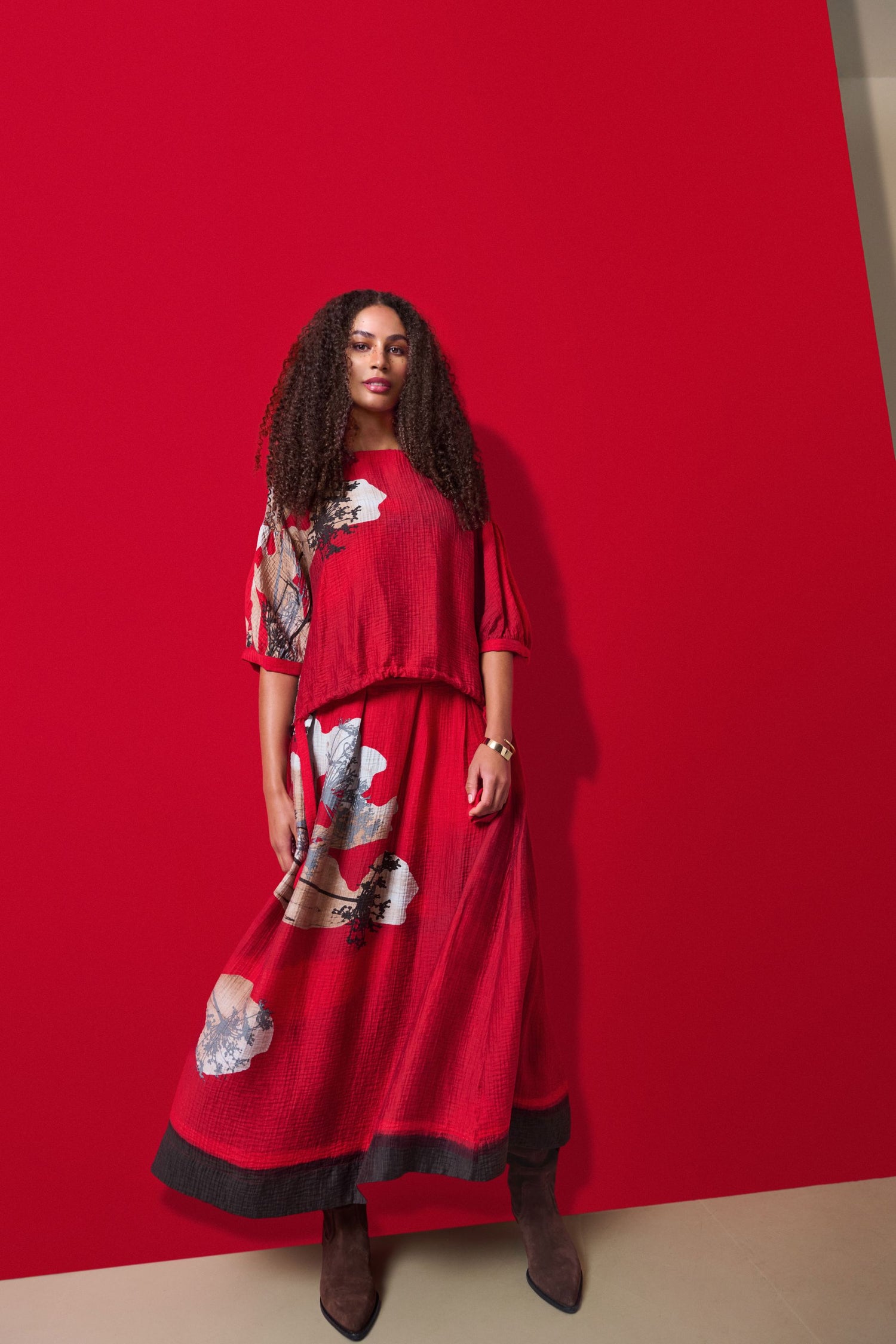 Noen Statement print top in Scarlet red 84055
