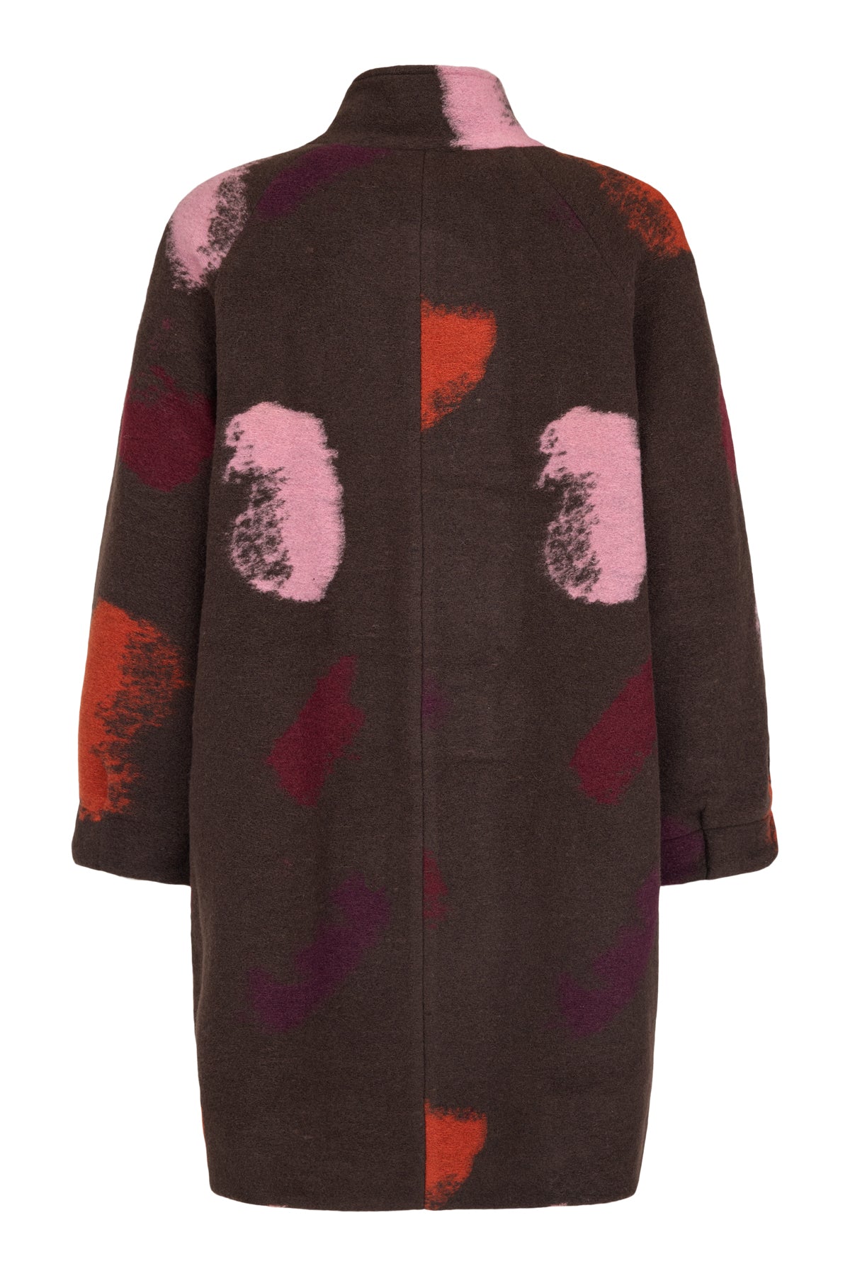 Noen Abstract print Wool Coat in Brown and Rose Print 87210