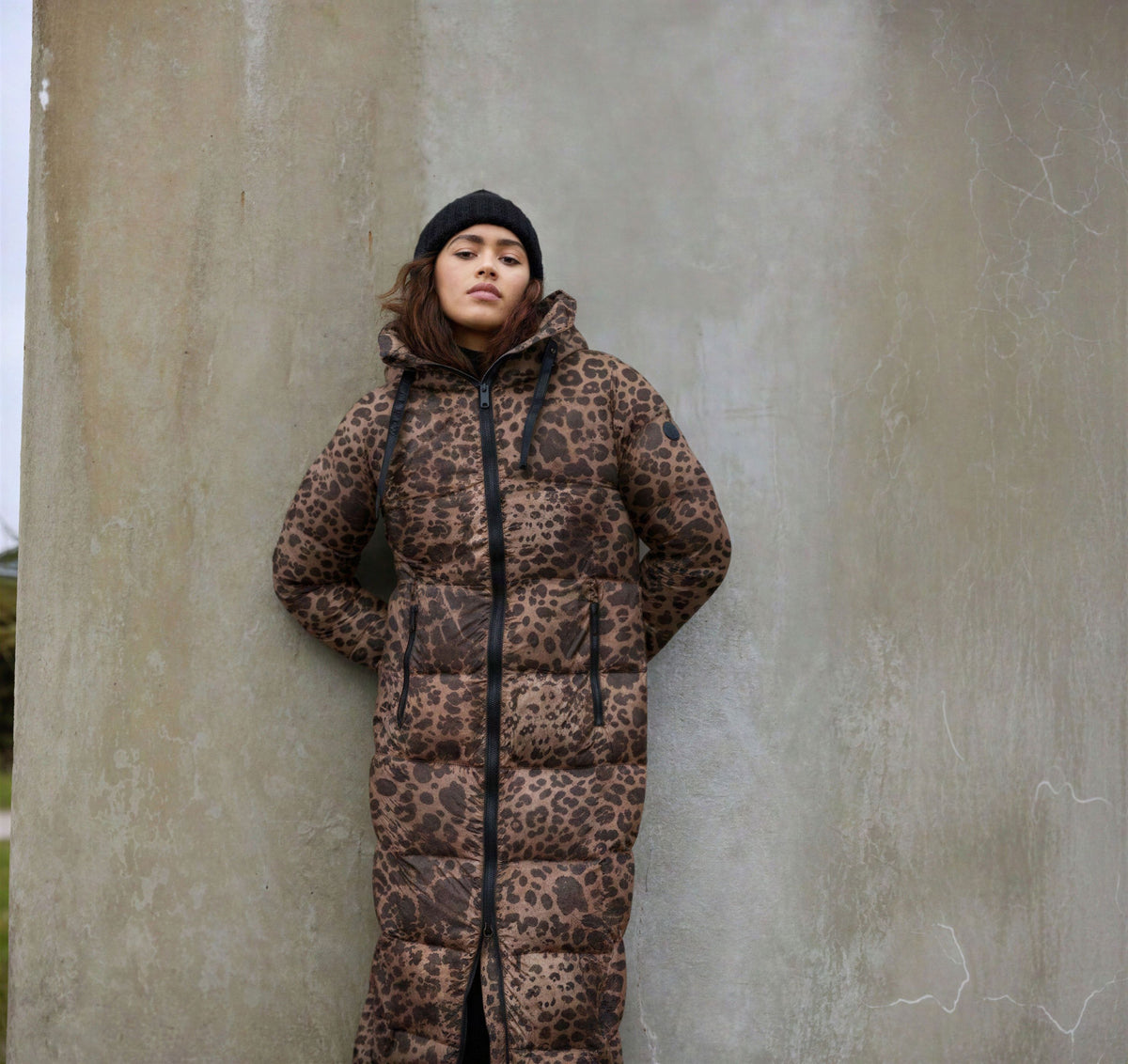 Normann Superwarm lightweight Animal Print Coat in Black/Brown 4339 4557