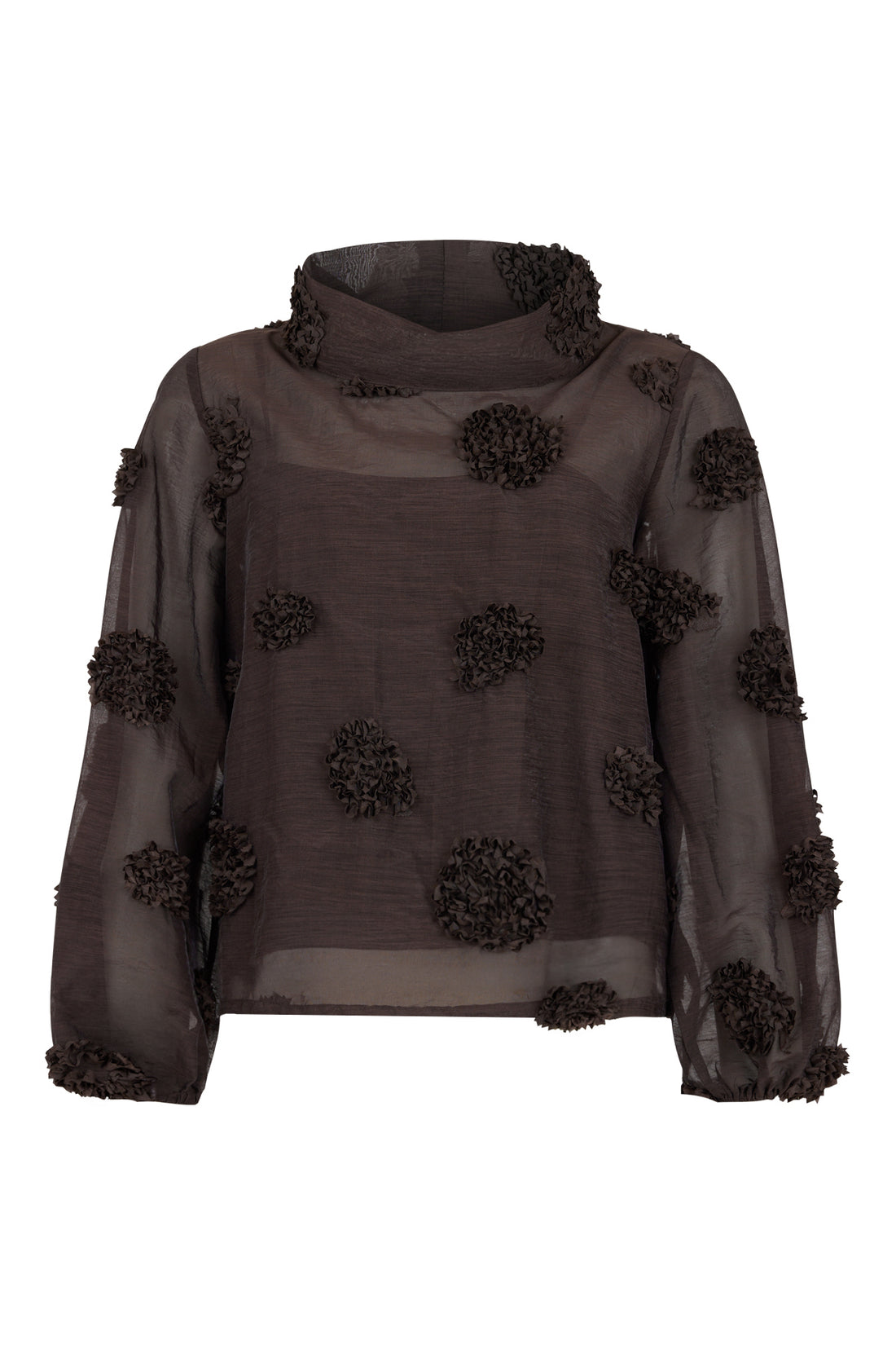 Noen Chiffon top with 3d flower applique in Rich Chocolate Brown 84076