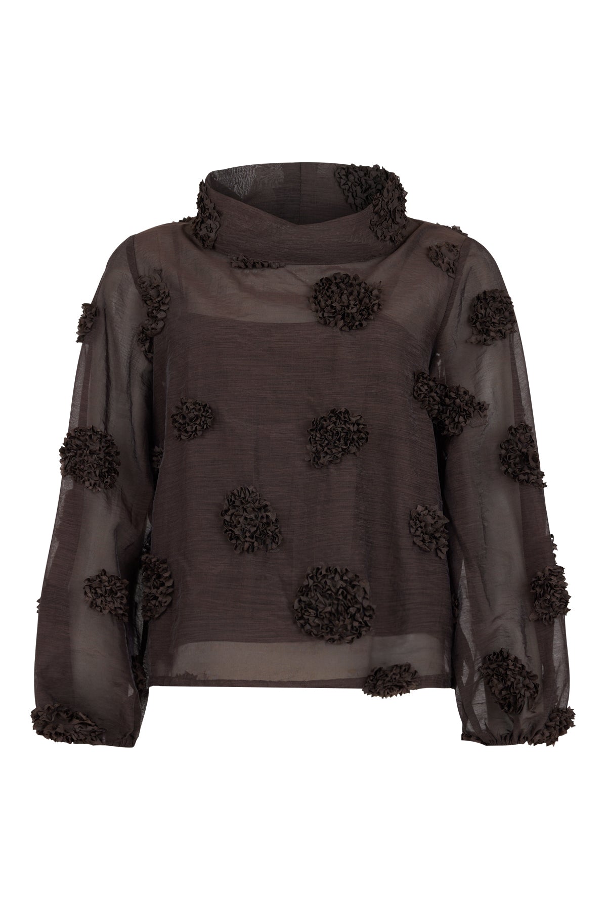 Noen Chiffon top with 3d flower applique in Rich Chocolate Brown 84076