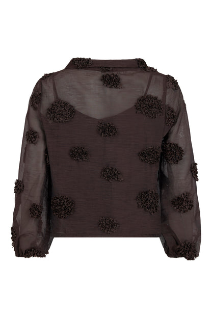 Noen Chiffon top with 3d flower applique in Rich Chocolate Brown 84076