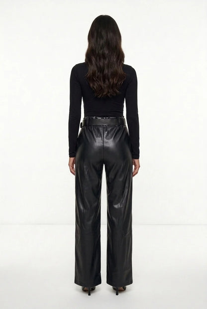 Marc Angelo Belted Wide-Leg Faux Leather Trousers