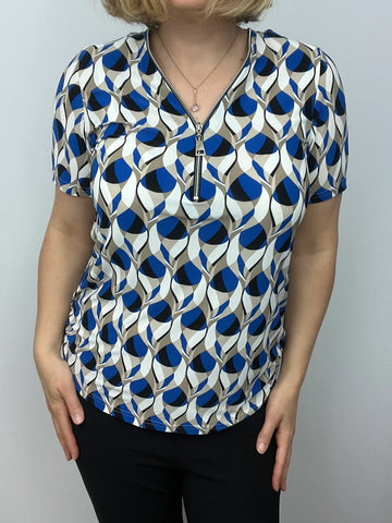 Ilona Short Sleeve Zip Top Royal Blue Print 85