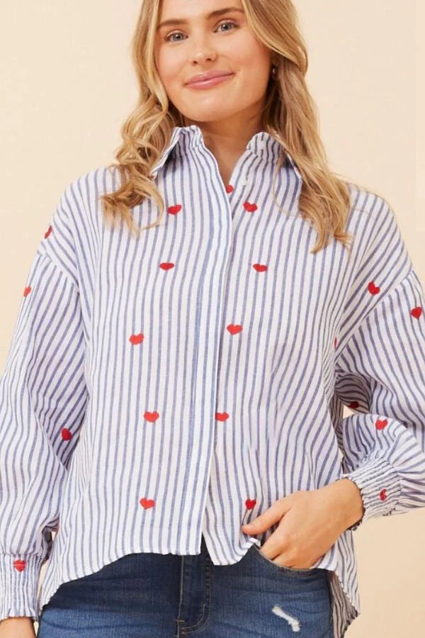 Stella Morgan Cotton stripe hearts shirt  T524349