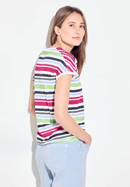 Cecil Stripe Cotton T Shirt with Pleated shoulder detail  321317