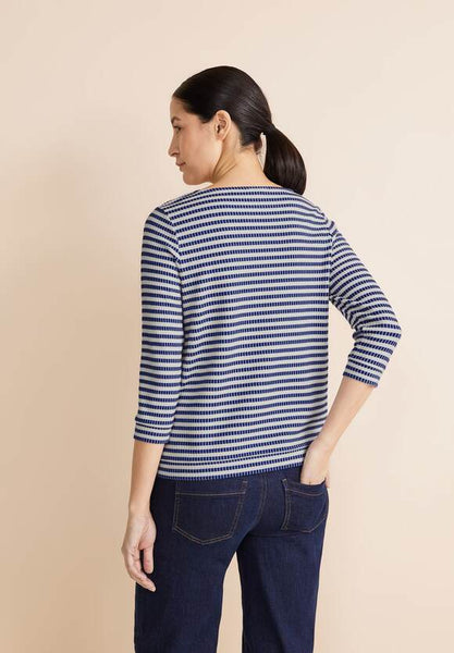 Street One Structure sweater with stripes and 3/4 sleeve. Tan or navy 321020
