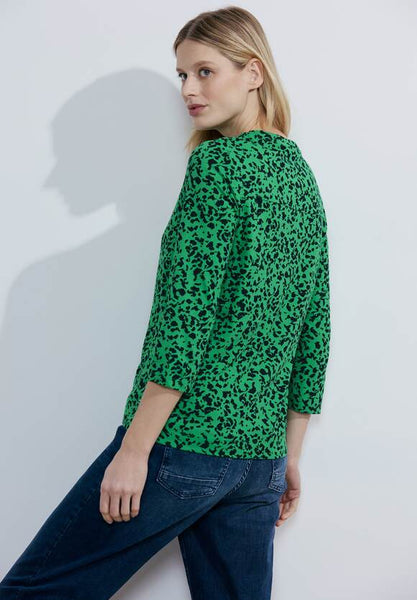 Cecil v neck T Shirt with Drawstring. Green Print 320998