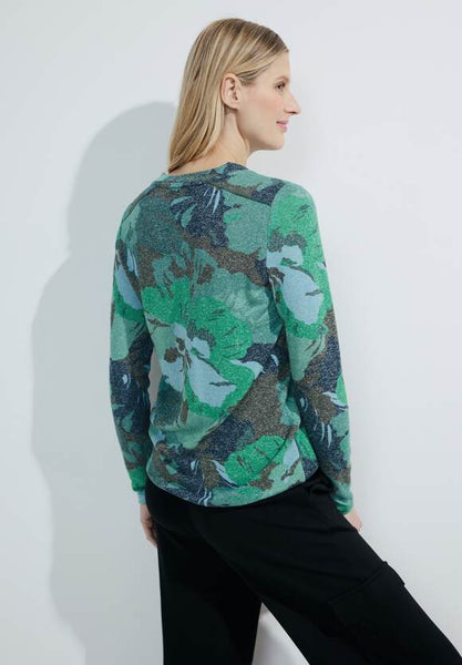 Cecil V Neck Cosy feel knit in Blue or ~Green Print 321006