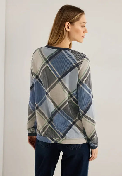 Cecil soft check sweatshirt in blue or coral mix 34077